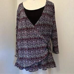 Women’s 2 Piece Layered Ruffle Top with Attached Matching Camisole & Buckle